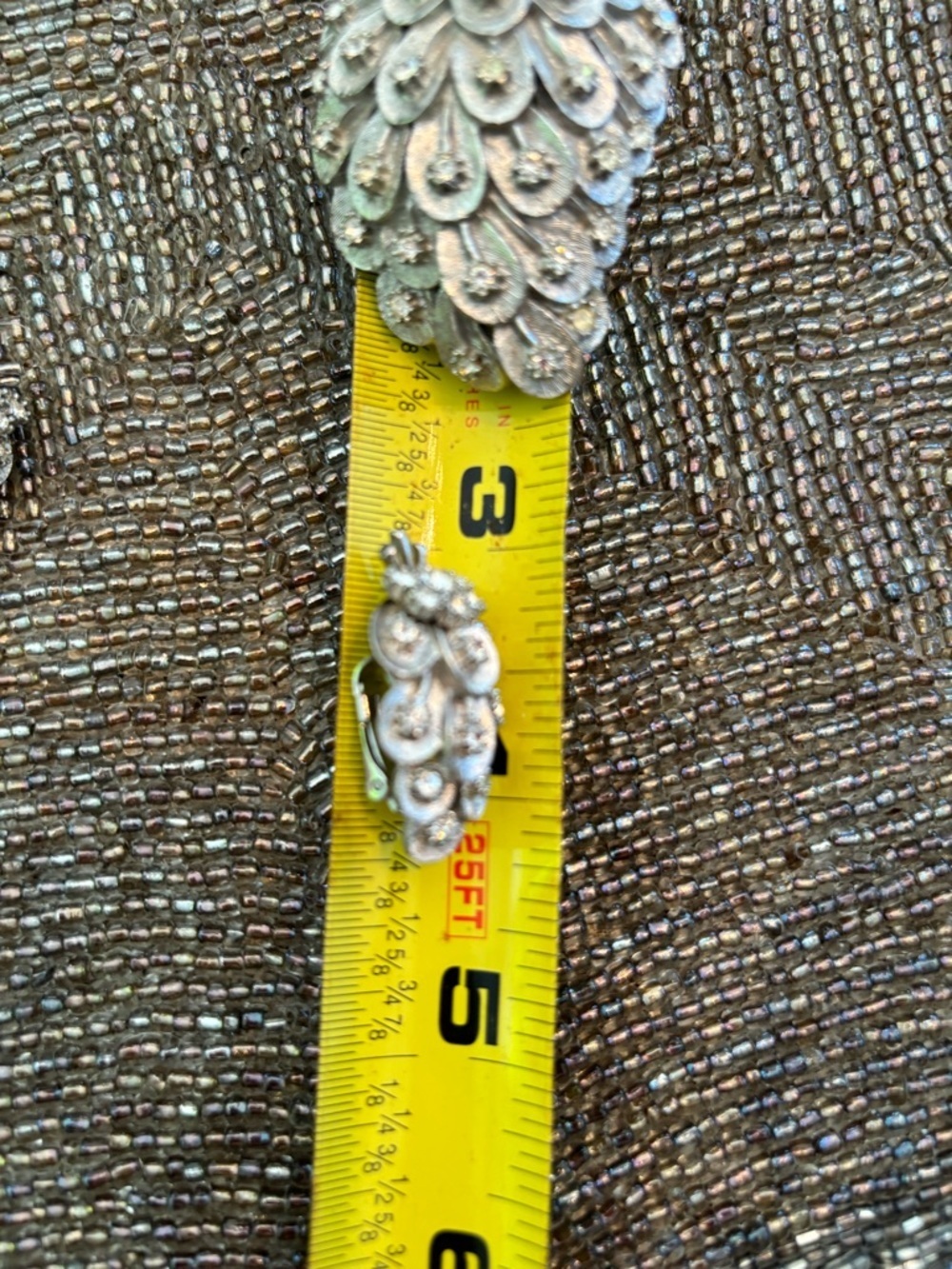 Vintage Crystal Pinecone Brooch and Clip-On Earrings - Silver Tone - Picture 6 of 9